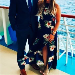 Navy Blue Floral Maxi Dress